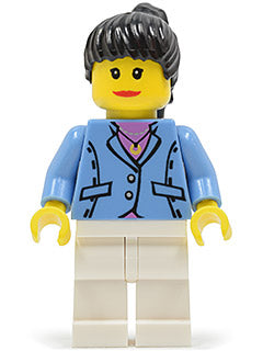 LEGO® Minifigure Town twn024 Medium Blue Jacket White Legs Black Ponytail Hair