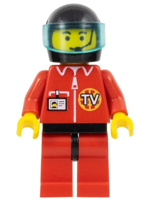 Preowned LEGO® Minifigure – Town twn025 TV Logo in Globe on Red Jacket Red Legs w/Black Hip