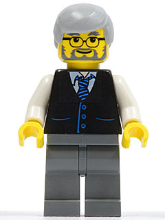 Preowned LEGO® Minifigure – Town twn028 Black Vest w/Blue Striped Tie Dark Bluish Gray Legs