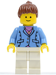 Preowned LEGO® Minifigure – Town twn031 Medium Blue Jacket White Legs Reddish Brown Ponytai