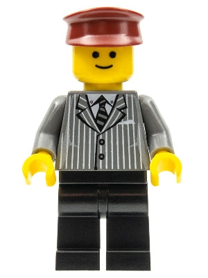 LEGO® Minifigure Town twn032 Pinstripe Suit Jacket Black Legs Dark Red Hat Stand