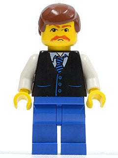 Preowned LEGO® Minifigure – Town twn033 Black Vest w/Blue Striped Tie Blue Legs White Arms