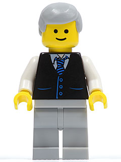Preowned LEGO® Minifigure – Town twn041 Black Vest w/Blue Striped Tie Light Bluish Gray Leg