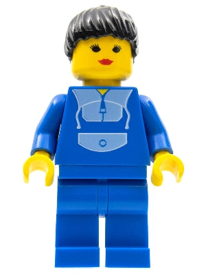 Preowned LEGO® Minifigure – Town twn046 Jogging Suit Blue Legs Black Ponytail Hair