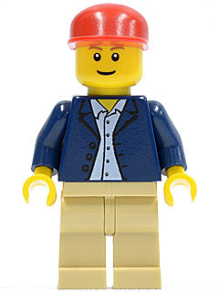 Preowned LEGO® Minifigure – Town twn047 Dark Blue Jacket Light Blue Shirt Tan Legs Red Long