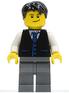 Preowned LEGO® Minifigure – Town twn049 Black Vest w/Blue Striped Tie Dark Bluish Gray Legs