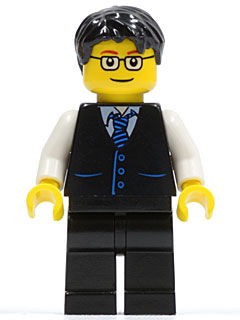 Preowned LEGO® Minifigure – Town twn052 Black Vest w/Blue Striped Tie Black Legs White Arms