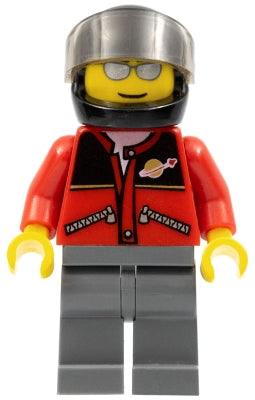 Preowned LEGO® Minifigure – Town twn060 Red Jacket w/Zipper Pockets and Classic Space Logo