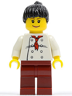 Preowned LEGO® Minifigure – Town twn066 Chef White Torso w/8 Buttons Dark Red Legs Black Po