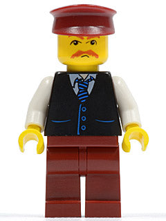 Preowned LEGO® Minifigure – Town twn068 Black Vest w/Blue Striped Tie Dark Red Legs White A