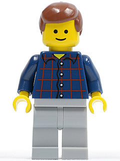 Preowned LEGO® Minifigure – Town twn069 Plaid Button Shirt Light Bluish Gray Legs Reddish B