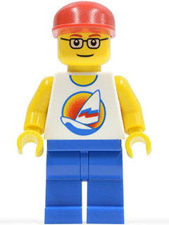 Preowned LEGO® Minifigure – Town twn070 Surfboard on Ocean Blue Legs Red Cap Red Eyebrows G