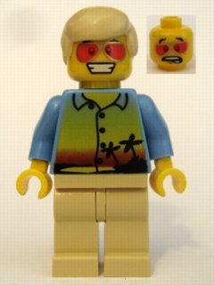 Preowned LEGO® Minifigure – Town twn077 Sunset and Palm Trees Tan Legs Red Glasses Tan Male
