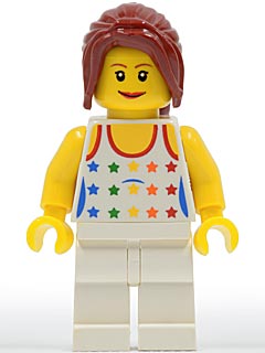 Preowned LEGO® Minifigure – Town twn078 Shirt w/Female Rainbow Stars Pattern White Legs Dar