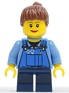 Preowned LEGO® Minifigure – Town twn086 Overalls w/Tools in Pocket Blue Reddish Brown Ponyt