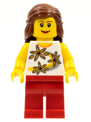Preowned LEGO® Minifigure – Town twn089 Yellow Flowers Red Legs Reddish Brown Female Hair M