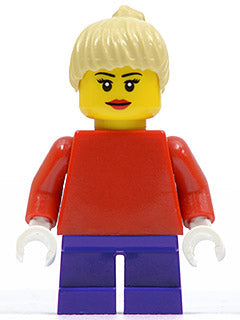 Preowned LEGO® Minifigure – Town twn090a Plain Red Torso w/Red Arms Dark Purple Short Legs