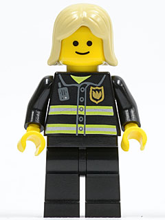 Preowned LEGO® Minifigure – Town twn093 Fire Reflective Stripes Black Legs Tan Female Hair
