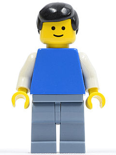 Preowned LEGO® Minifigure – Town twn095 Plain Blue Torso w/White Arms Sand Blue Legs Black
