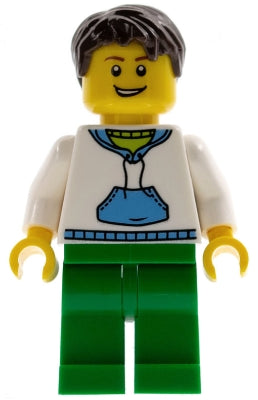 Preowned LEGO® Minifigure – Town twn096 White Hoodie w/Medium Blue Pocket Green Legs Dark B