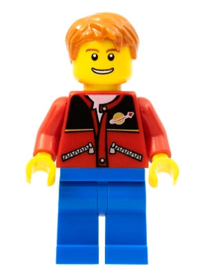 Preowned LEGO® Minifigure – Town twn097 Red Jacket w/Zipper Pockets and Classic Space Logo
