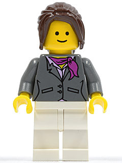 Preowned LEGO® Minifigure – Town twn100 Dark Bluish Gray Jacket w/Magenta Scarf White Legs