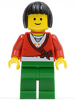 Preowned LEGO® Minifigure – Town twn103 Sweater Cropped w/Bow Heart Necklace Green Legs Bla