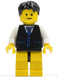 Preowned LEGO® Minifigure – Town twn104 Black Vest w/Blue Striped Tie Black Hips and Yellow