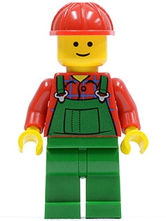 Preowned LEGO® Minifigure – Town twn106 Overalls Farmer Green Red Construction Helmet