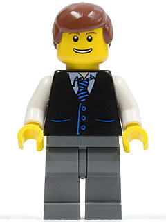 Preowned LEGO® Minifigure – Town twn108 Black Vest w/Blue Striped Tie Dark Bluish Gray Legs