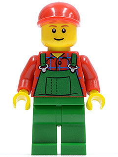 Preowned LEGO® Minifigure – Town twn115 Overalls Farmer Green Red Short Bill Cap