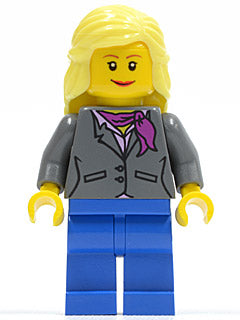 Preowned LEGO® Minifigure – Town twn119 Dark Bluish Gray Jacket w/Magenta Scarf Blue Legs B
