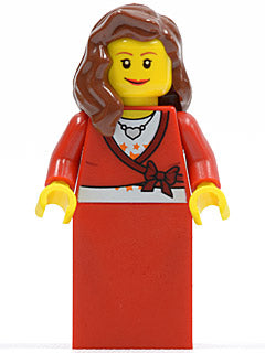 Preowned LEGO® Minifigure – Town twn121 Sweater Cropped w/Bow Heart Necklace Red Skirt Redd