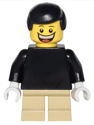 Preowned LEGO® Minifigure – Town twn122 Plain Black Torso w/Black Arms Tan Short Legs Black