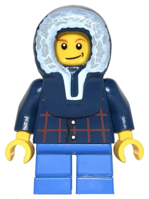 Preowned LEGO® Minifigure – Town twn125 Plaid Button Shirt Blue Short Legs Dark Blue Hood L