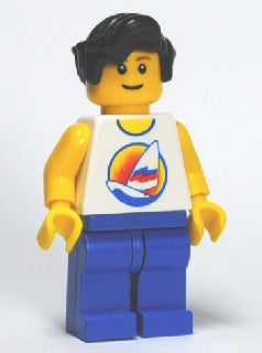LEGO® Minifigure Town twn127 Surfboard on Ocean Blue Legs Black Male Hair Wavy
