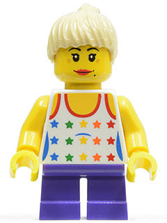 Preowned LEGO® Minifigure – Town twn130 Shirt w/Female Rainbow Stars Pattern Dark Purple Sh