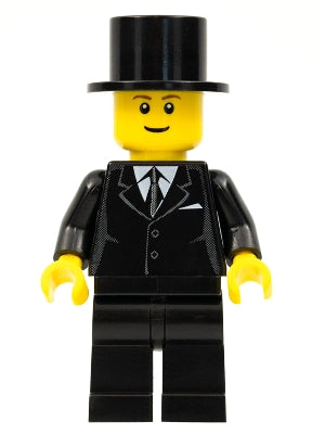 Preowned LEGO® Minifigure – Town twn133b Suit Black Top Hat Black Legs Reddish Brown Eyebro