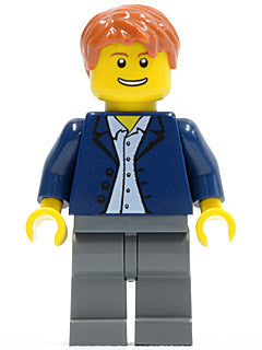 Preowned LEGO® Minifigure – Town twn136 Dark Blue Jacket Light Blue Shirt Dark Bluish Gray