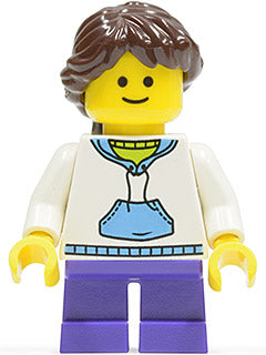 Preowned LEGO® Minifigure – Town twn139 Child Girl White Hoodie w/Medium Blue Pocket Dark P