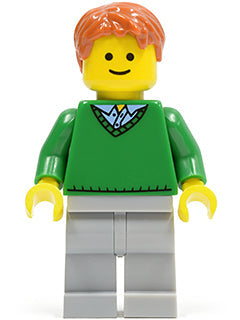 LEGO® Minifigure Town twn140 Green V-Neck Sweater Light Bluish Gray Legs Dark Or