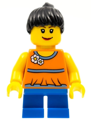 Preowned LEGO® Minifigure – Town twn142 Orange Halter Top w/Medium Blue Trim and Flowers Pa