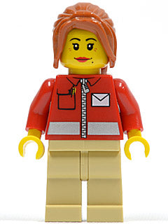 Preowned LEGO® Minifigure – Town twn146 Post Office White Envelope and Stripe Tan Legs Dark