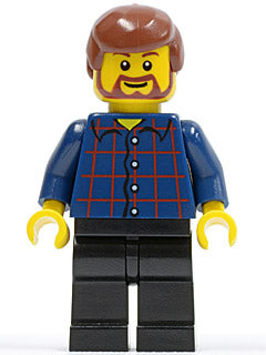 Preowned LEGO® Minifigure – Town twn150 Plaid Button Shirt Black Legs Reddish Brown Male Ha