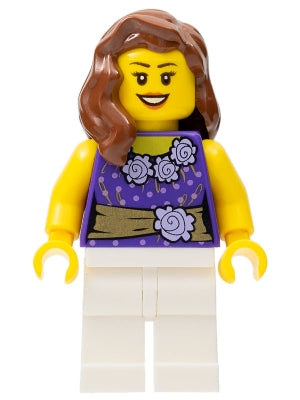 Preowned LEGO® Minifigure – Town twn154 Female Dark Purple Blouse w/Gold Sash and Flowers W
