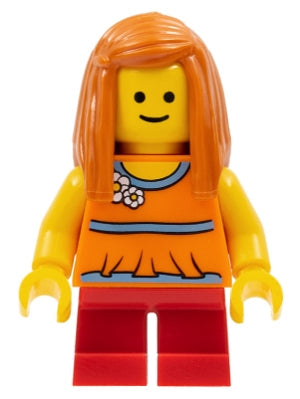 Preowned LEGO® Minifigure – Town twn161 Child Girl Orange Halter Top w/Flowers and Low Back