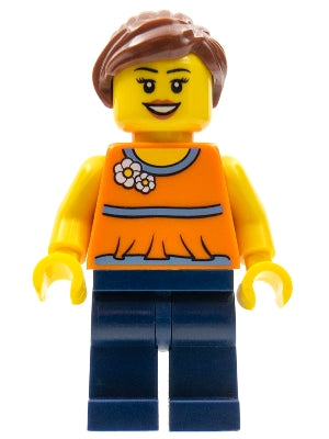 Preowned LEGO® Minifigure – Town twn185 Orange Halter Top w/Medium Blue Trim and Flowers Pa
