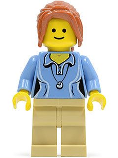 Preowned LEGO® Minifigure – Town twn189 Medium Blue Female Shirt w/Two Buttons and Shell Pe