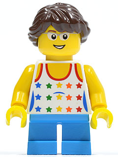 Preowned LEGO® Minifigure – Town twn204 Shirt w/Female Rainbow Stars Pattern Dark Azure Sho