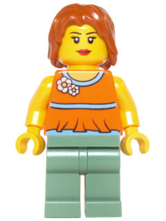 Preowned LEGO® Minifigure – Town twn206 Orange Halter Top w/Medium Blue Trim and Flowers Pa